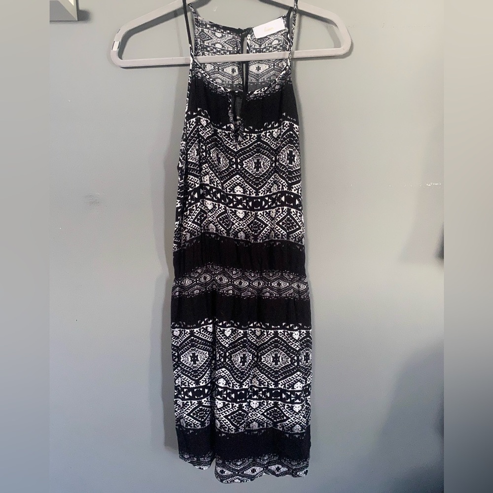 Geometric Cinchwaist Lined Halter Dress